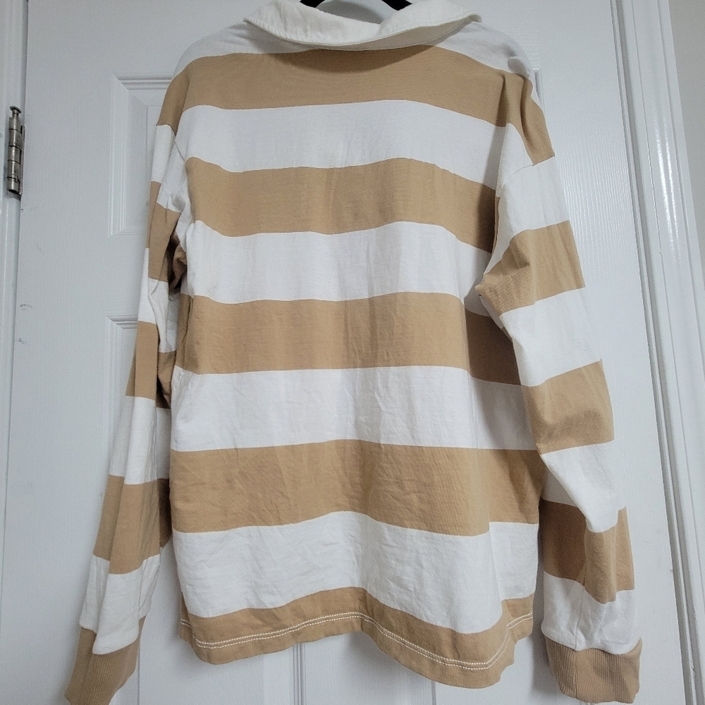Pilcro Rugby Oversized Tan Stripe Long Sleeve Shirt. - Picture 5 of 14